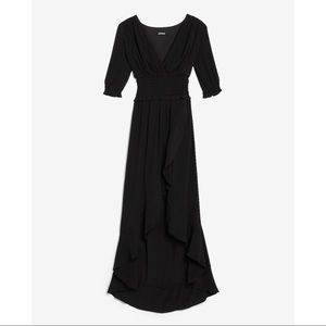 EXPRESS Black Smocked Waist Midi Dress